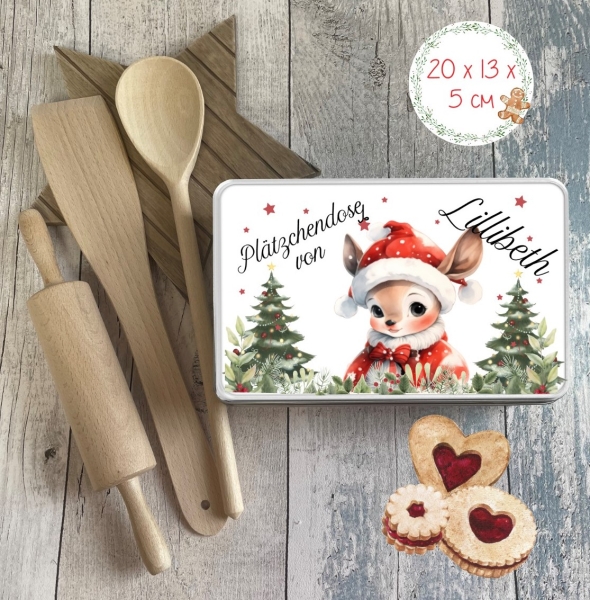 zauberhaftes Plätzchen Rehlein Weihnachtsreh KEKSDOSE Plätzchendose mit Name personalisiert Weihnachten Reh Geschenke von Lüttentüddel®